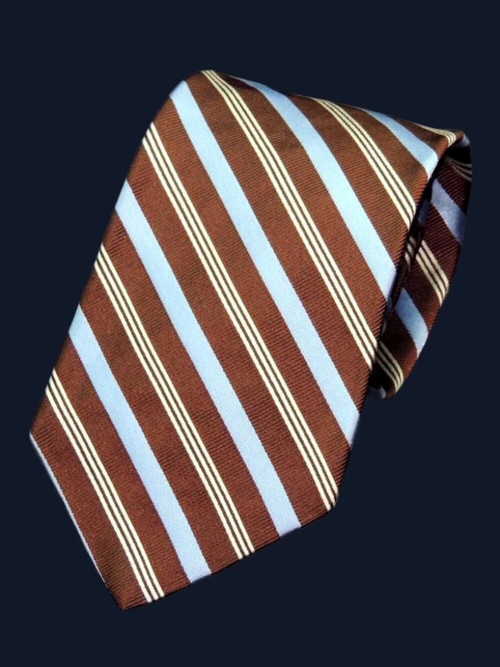 BROOKS BROTHERS Brown Blue White Stripes Silk Necktie 58 X 3.5" MINT CONDITION